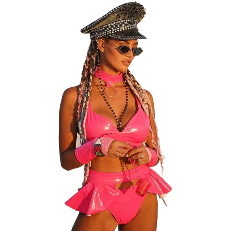 Festival Party Stage Costume Sexy Candy Color Two Piece Bra Shorts Stripper Outfits Exotic Dancewear Women Club Bikini Sets