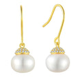 925 Sterling Silver Bridal Pearl Drop Earrings for Women Gold Plated White CZ Pave Setting Elegant Drop Jewelry