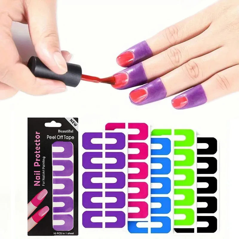 Disposable Nail Polish Anti-Overflow Tape Stickers Soft U-shape Nail Protector Peel Off Tape