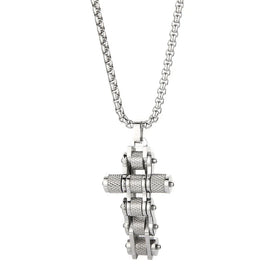 KALEN 660mm Unisex Stainless Steel Link Necklace With Mechanical Christian Cross Pendant