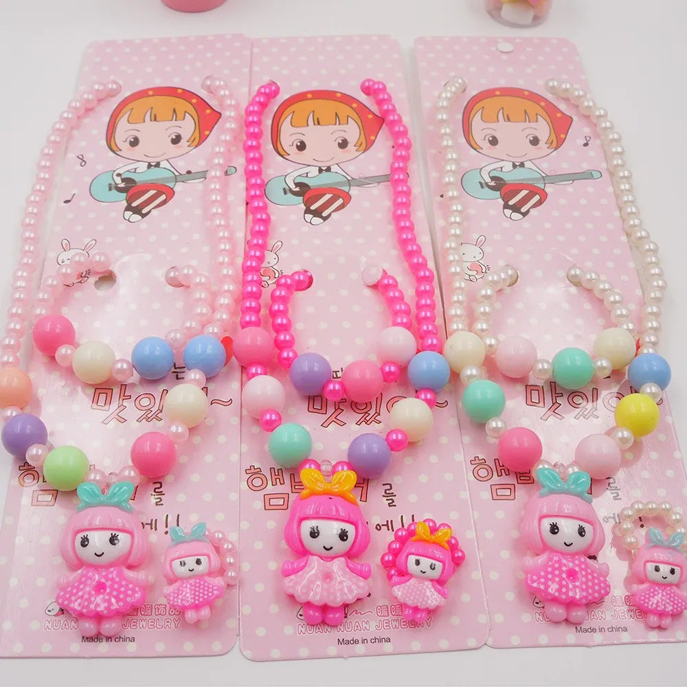 Wholesale 3pcs/set Sweet Children' Jewelry Set Macarons Cute Pendant Candy Necklace Set Ring & Bracelet Cut Gift for Kid Baby