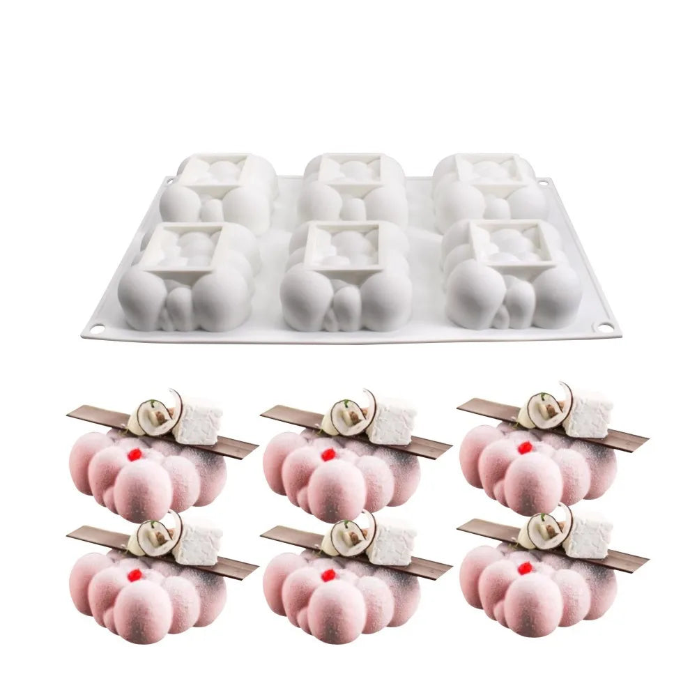D-0146 Mousse Cake Moulds for Bakery Jelly Moulds Pastry Baking Tools   6 Cavity  Square Cloud Silicone