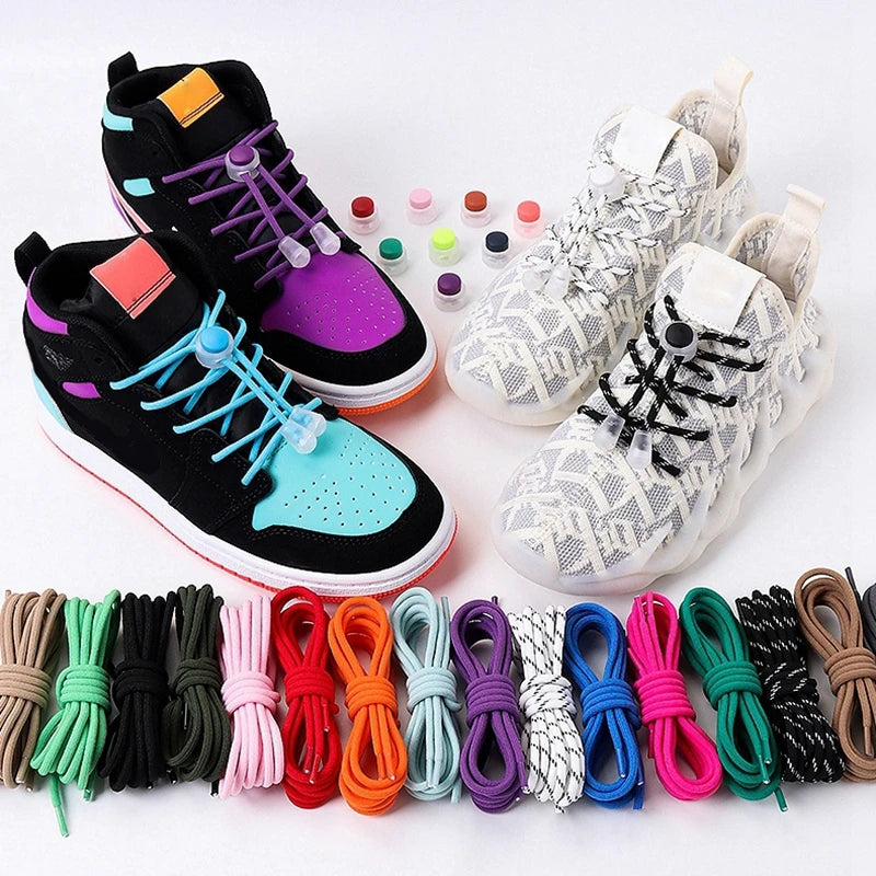 Unisex Quick No Tie Elastic Snap Lock Sneakers Wholesale Polyester Lazy Laces for Kids and Adults