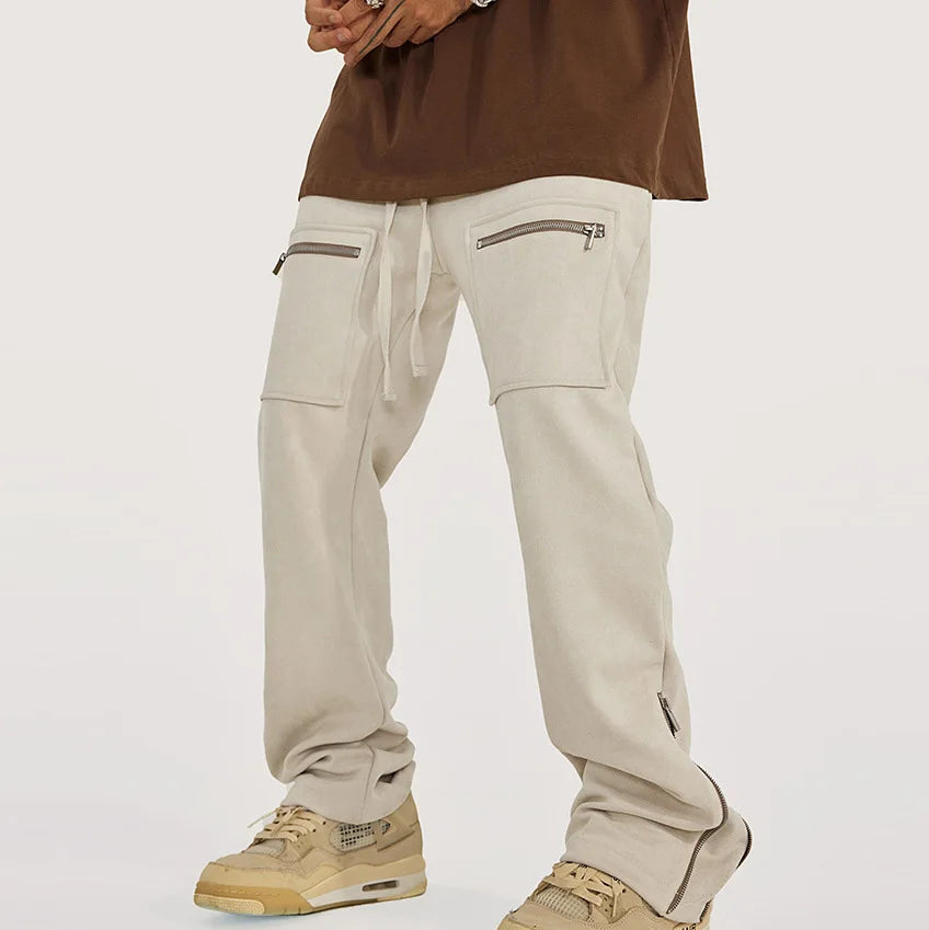 Custom Logo Heavyweight Contrast Stitch High Street Wear Track Pants Breathable Stacked Pants Mens Sweatpants
