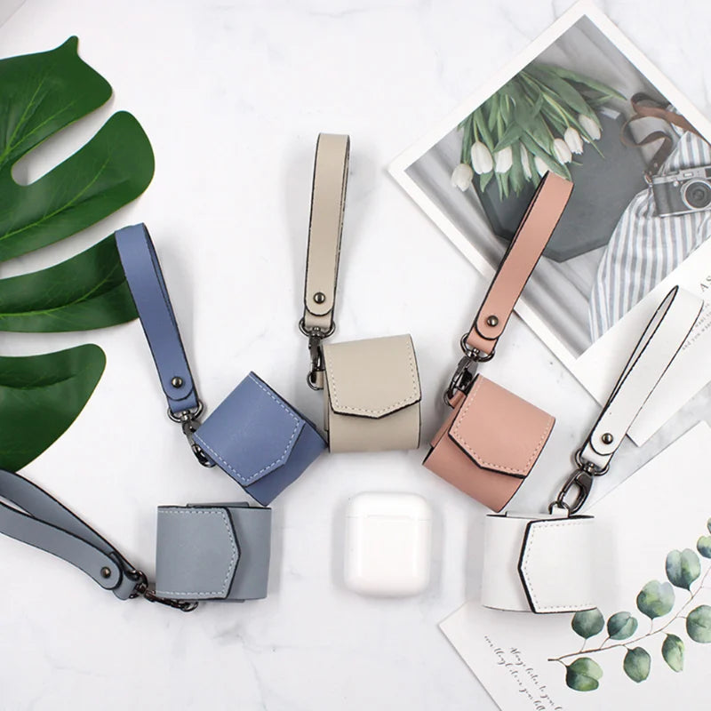 Portable Earphone Charging Box Accessories Bag PU Leather Headphone Case Vintage Earphone Holder Box