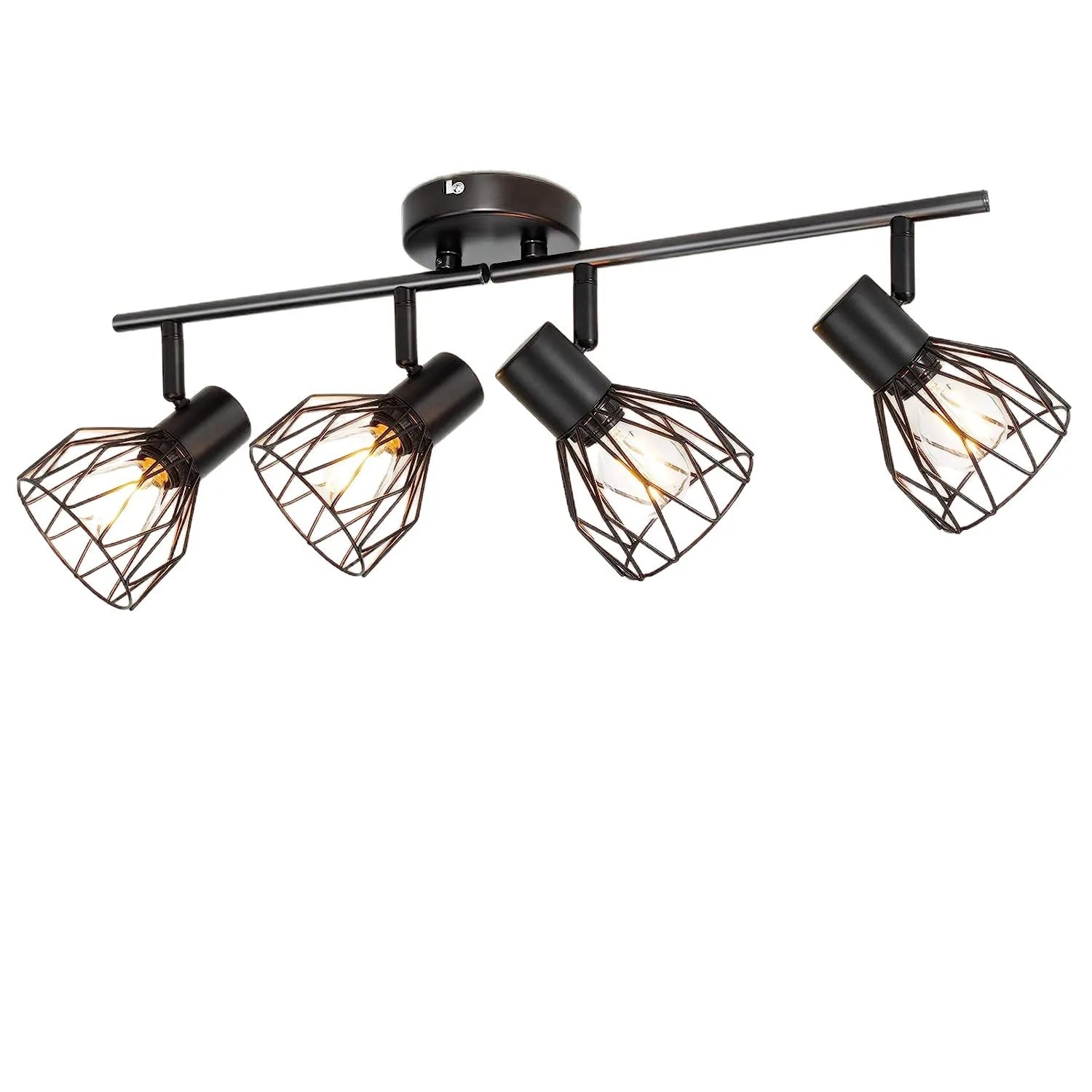 Track Light Kit 4-Light 3-Light 6-Light Adjustable Multi-Directional Surface Mounted Metal Cage Farmhouse Vintage Ceiling Light