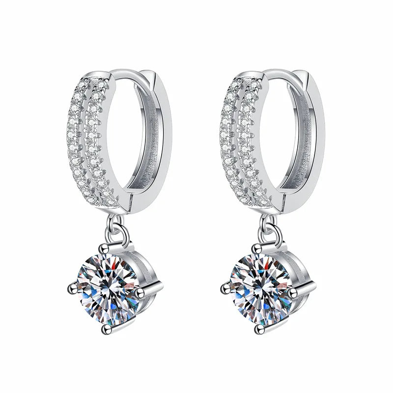 S925 Sterling Silver Premium Classic Geometric Charm Moissanite Earrings for Women