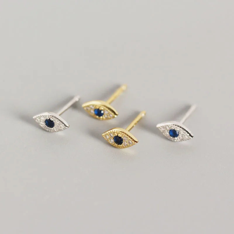 YHE0121 925 Sterling Silver Earrings Wholesale Gold Plated Earrings Blue Rhinestone Eyes Earrings Stud Jewelry for Women