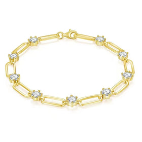Ins Style 4.5mm Round D Color Moissanite 925 Silver Gold-Plated 18K Paperclip Necklace Bracelet