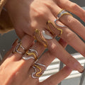 Delicate No Fade 18K PVD Gold Plated Geometric Ring Double Color Stainless Steel Smooth Line Shaped Open Ring for Women
