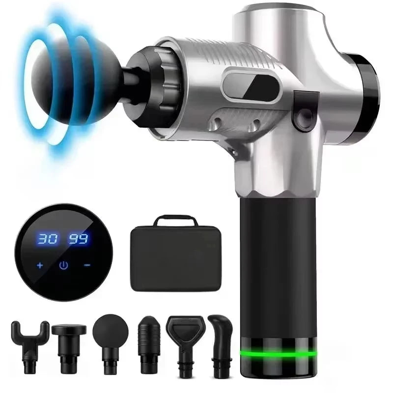 OEM LCD Touch Screen Type-C Smart Fascia Massage Gun Carbon Fiber Black Cordless Deep Tissue Muscle Relax Massage Gun