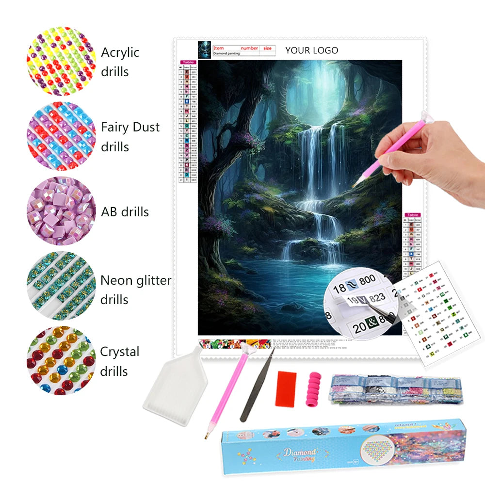 Factory OEM Adult Diamond Painting Landscape Waterfall Custom Diamond Painting Large Size Canvas Diamond Painting Art Decor