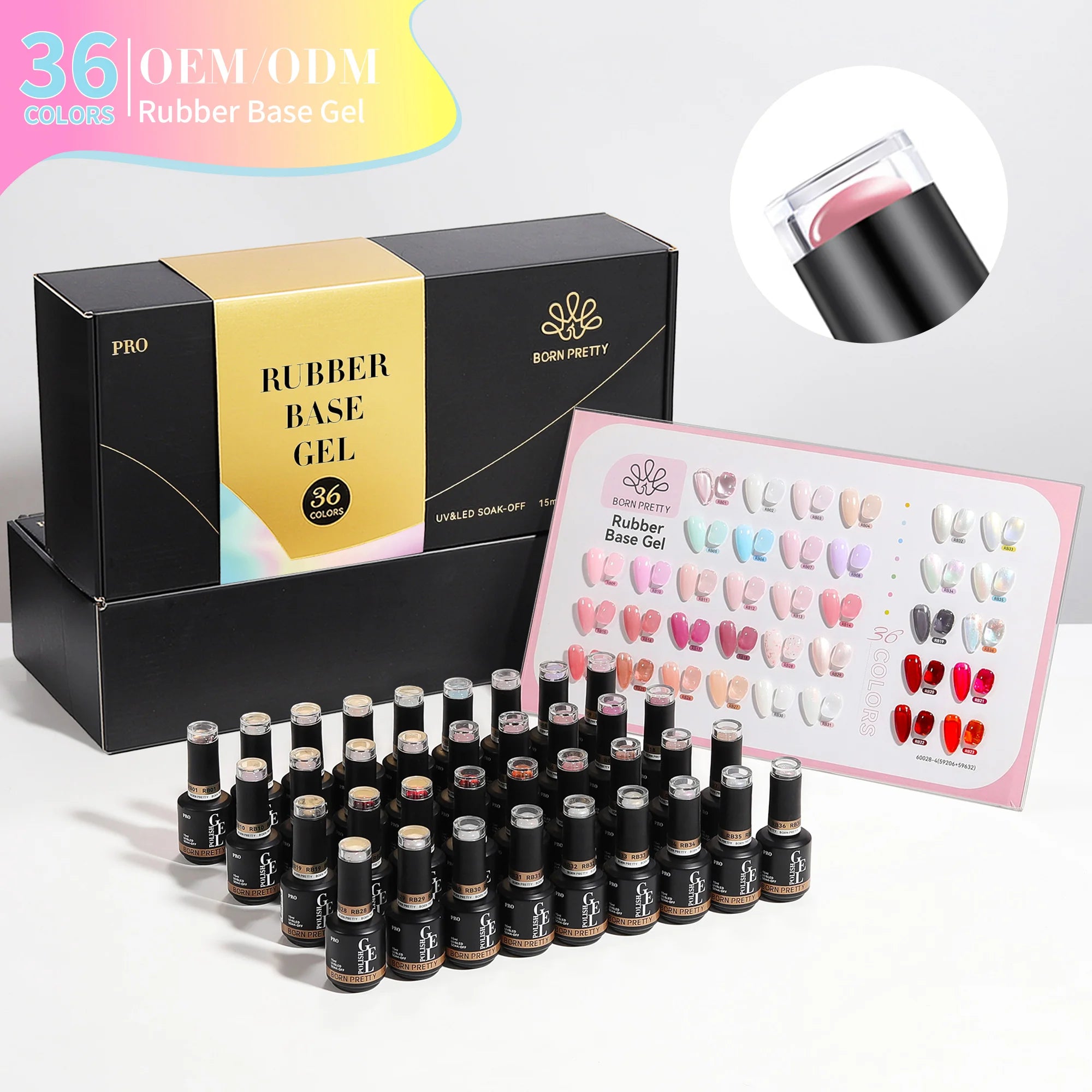 BORN PRETTY PRO 15ml/bottle Self Leveling Rubber Base Gel Set Hema Free 36Colors Building Uv Gel Nail Polish Set for Nail Art