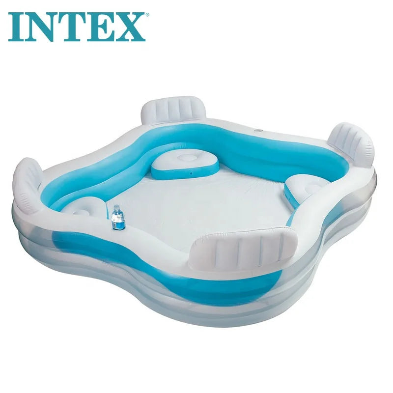 Intex 56475 Center Family Lounge Water Pool Built-in 4 Seats Inflatable Outdoor Swimming Pool