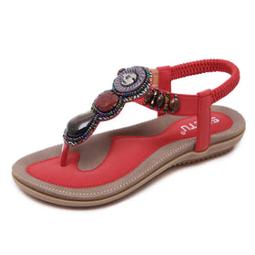 New New Retro Popular Woven Elastic Belt Flat Sandals for Ladies