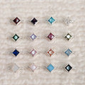 S925 Sterling Silver 4mm Square Birthstone Charm Pendants Multicolor CZ Connectors With Double Loops for Jewelry Making Supplies