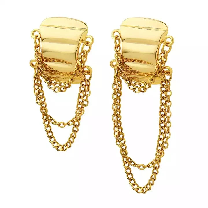 Charm Stainless Steel 18k Gold Plated Earrings Jewelry Long Chain Stud Tassel Earrings for Women