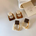 Mixed Hollow Double Square Wooden Earrings Irregular Statement Wood Resin Earrings for Women Trendy Korean Minimalist Jewelry