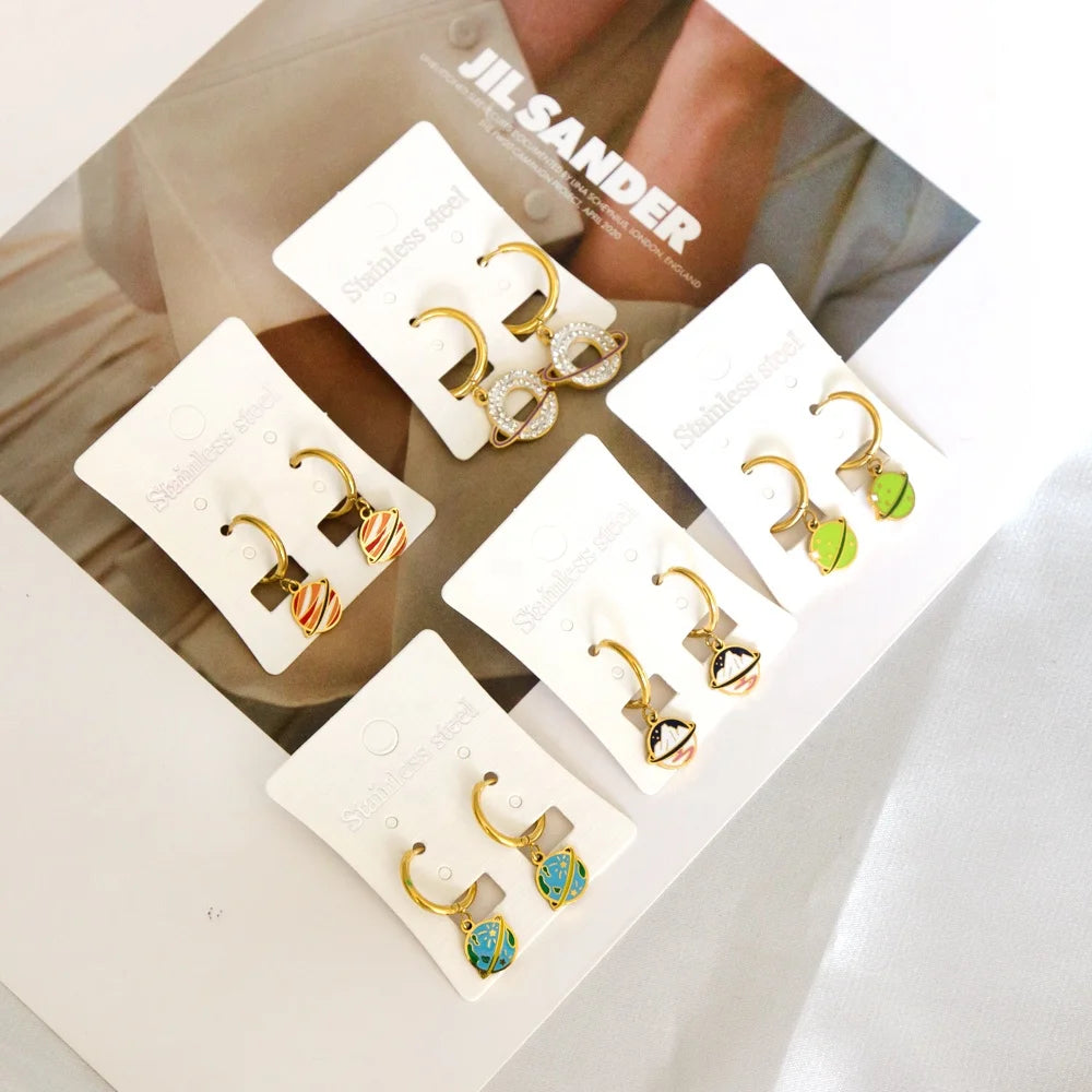 Factory 2022 New Product Designer Earrings Fashion Stainless Steel Earrings Creative Cartoon Design Planet Hoop Earrings