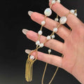 Handmade New 11-12MM Freshwater Button Baroque Pearl Necklace with 6-7MM Freshwater Pearl Necklace Sweater Chain Included