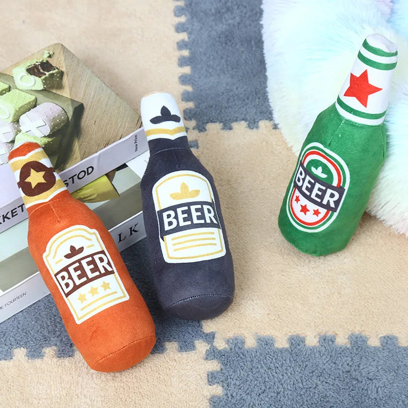 Whiskey Vodka Beer Sparkling Champagne Bottle Shape Pet Dog Plush Stuffed Toys