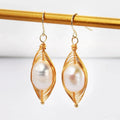 WX2106 Real Gold Plated Wire Wrapped Women Natural Freshwater Pearls Hoop Earrings