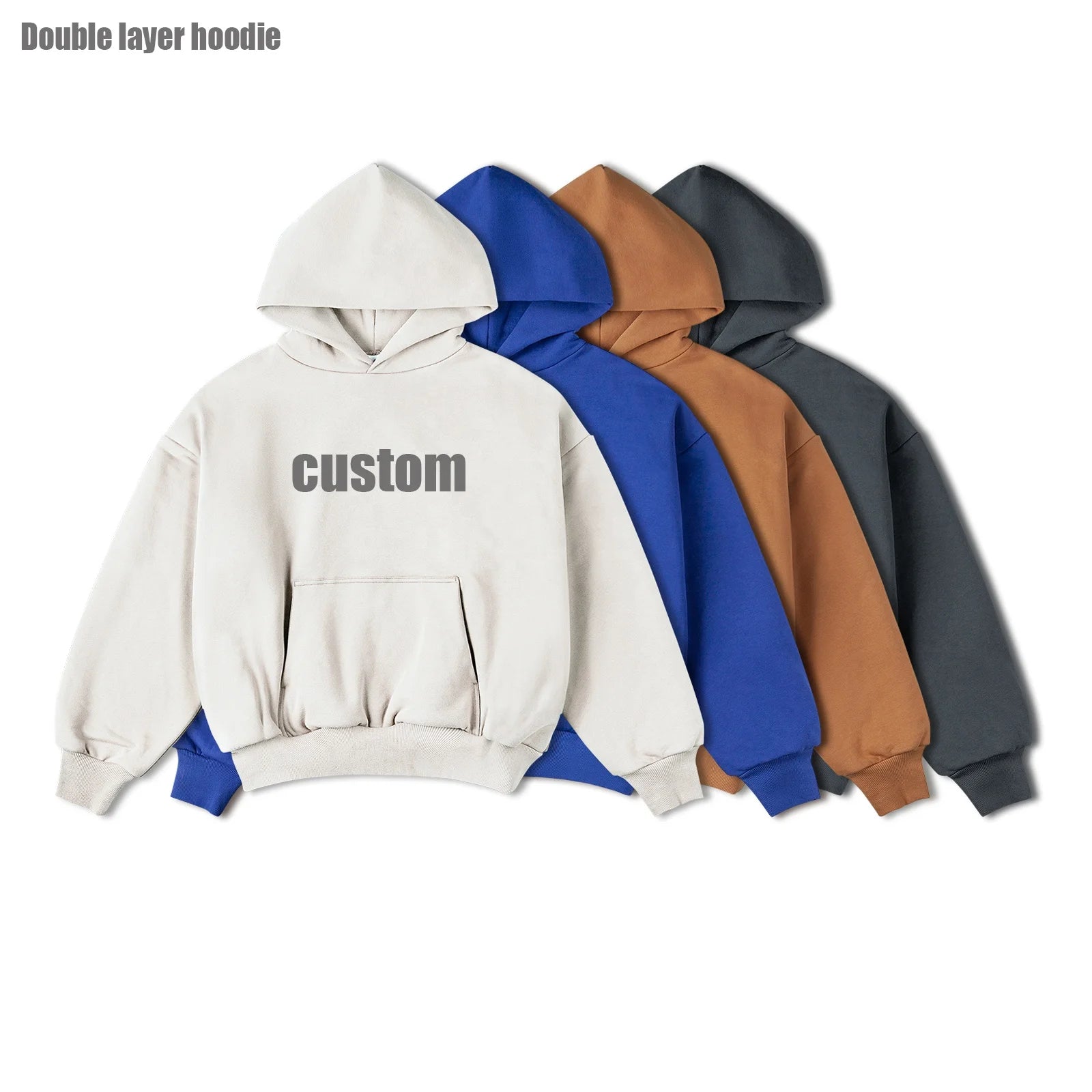New Heavy Weight Boxy Fit 400Gsm 400gsm Custom Blank Unisex Oversized Heavyweight 100% Cotton No String Double Layer Hoodie