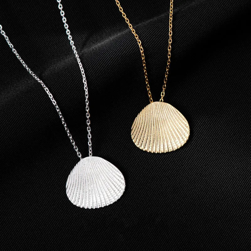 Fashion Minimalist Jewelry 925 Sterling Silver Simple Shell Pendant Necklace Gold Plated Necklaces for Women