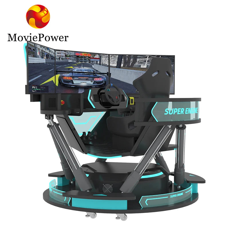MoviePower Super Engine Indoor VR Racing 6 DOF Driving Simulator with 500kg+ Capacity and 15 Pendulum Angle
