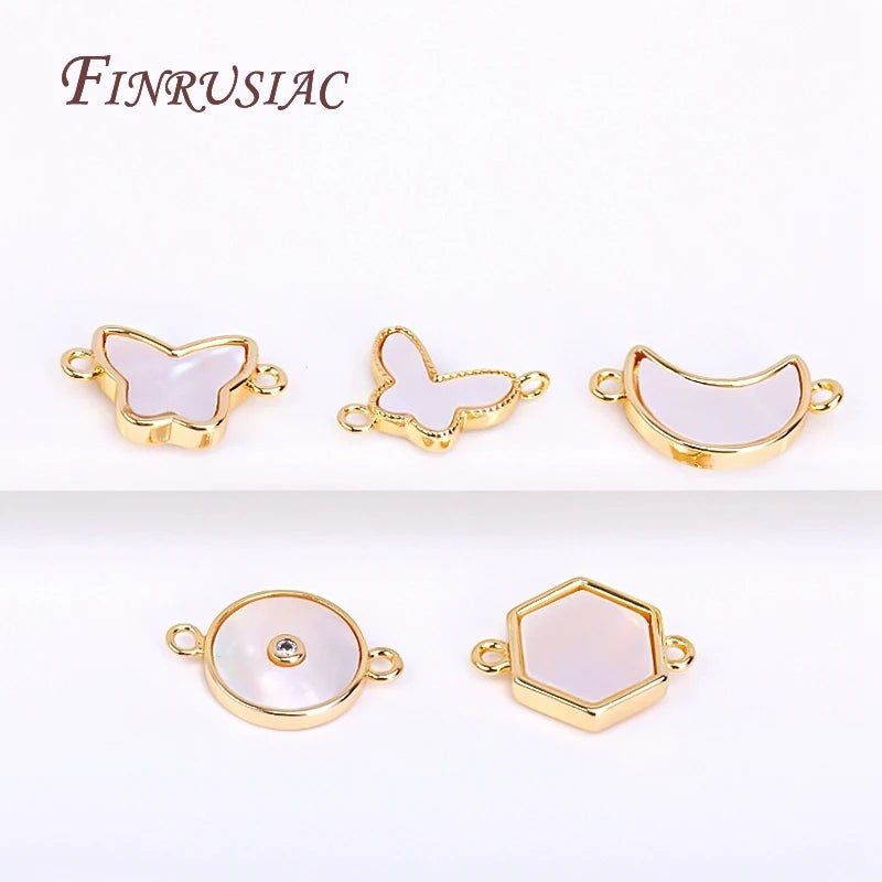 18K Gold Plated Zircon Shell Geometry Design Connector Pendants Necklace Making Wholesale DIY Accessories