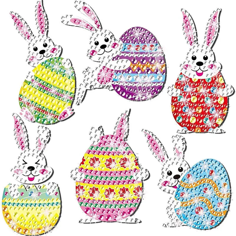 Gem DIY Diamond Painting Stickers Kits Rabbit with Egg Digital Diamond Paint Cartoon Diamond Stickers for Kids Adult Crafts