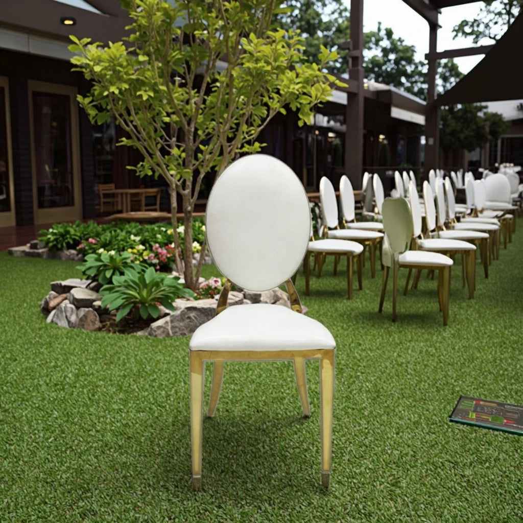 Wholesale Luxury Gold Stainless Steel Table Chair Durable Stackable Banquet Restaurant Chairs for Hotels Weddings Parties Parks