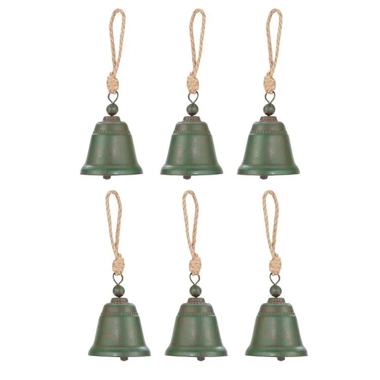Wholesale Christmas Open Horn Bells Metal Decoration Small DIY Accessories Retro Wind Chimes Pendant Silk Screen Printing Plated