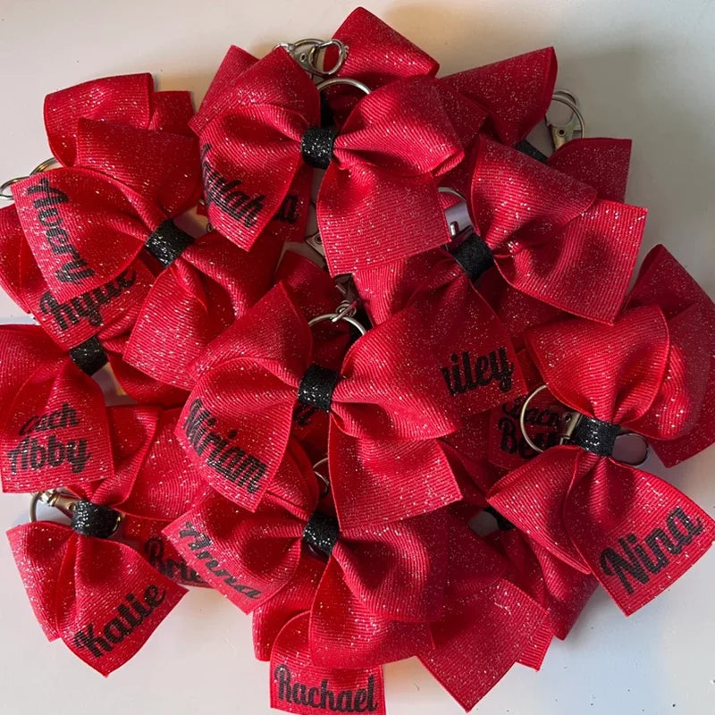 Custom Made Full Bling Accessories Bow Tie Keychain Team Gift Customized Name Gymnastics Keychain for Cheerleadinjg Team