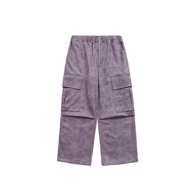Custom Suede Cargo Pants Trousers Wide Leg Baggy Thick Men's Pants & Trousers