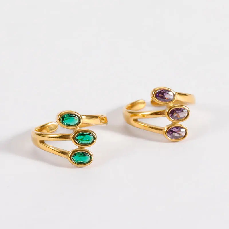 Fashion Bridesmaid Jewelry Three Rhinestone Stainless Steel Gold Plated Rings Pear Shaped Stone Open Stacked Rings