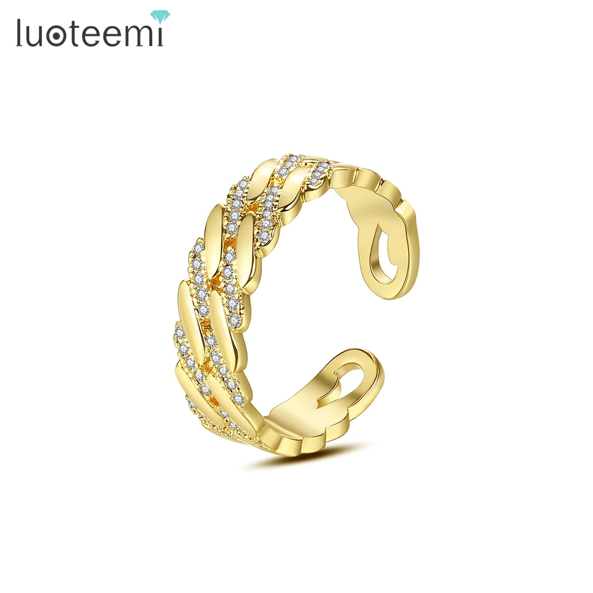 LUOTEEMI Finger Jewelry Organizer Woman Customized Twist Cubic Zirconia Adjustable Wedding Turkish Ring