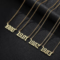 New Trendy Gold Plated Stainless Steel Non-Tarnish Link Chain Number Pendant Necklace Birth Year Minimalist Unisex Claw Setting