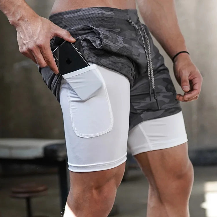 5XL 2 in 1 Jogger Short Pants  Zipper Pockets Men's Casual Sports Fitness Quick Dry Workout Running  Gym Training Shorts
