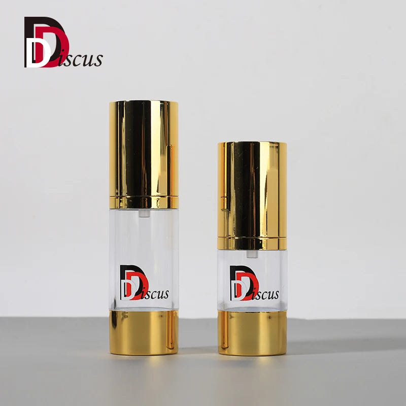 15ml 30ml Custom Logo  Luxury Gold Clear Airless Pump Bottle for Foundation Cosmetic Containers Hand Face Cream Airless Bottle