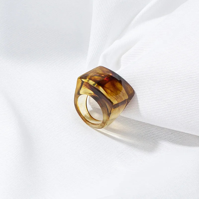 Fashion Jewelry INS Leopard Rainbow Color Chunky Acrylic Resin Ring