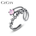 2026 CZCITY Adjustable Woman Jewelry Crystal Gem Vintage Punk Trendy Colourful Trending Pink Jade Ring