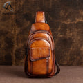 Andong Men Cowhide Chest Bag for Traveling Business Shoulder Messenger Bags Genuine Cow Leather Retro