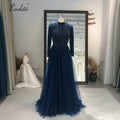 Ruolai OEV-L4371 Elegant High Neck Long Sleeve Muslim Long Dress Beading Women for Party Evening Dresses