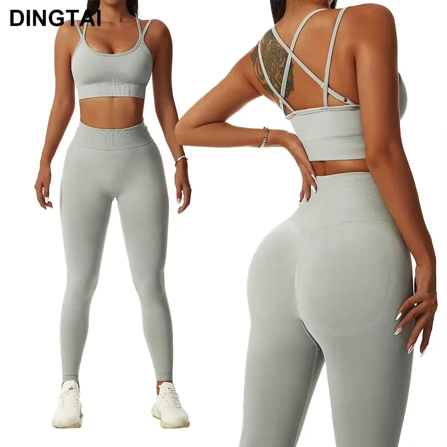 New Color High Quality Women 5-pieces Workout Set Legging Pant Set Seamless Fitness Yoga Wear Gym Bra