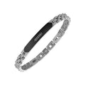 Fashion Silver Link Wristband Stainless Steel Bracelet with Black Zircon Accent Timeless Desig Ideal Any Occasion