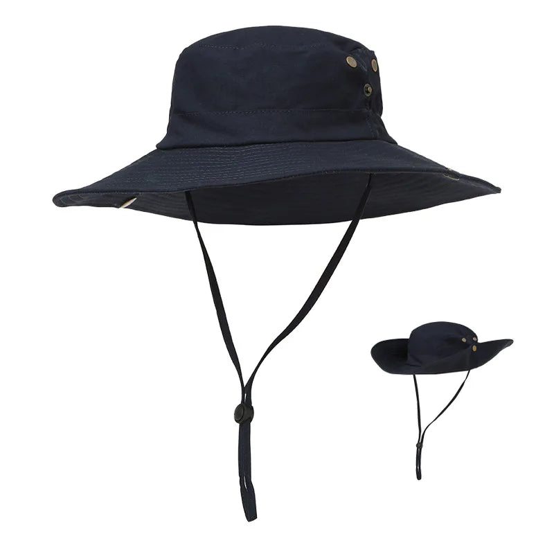 Wholesale Custom Nylon UV Sun Protection Plain Fishing Fisherman Hiking Bucket Hat With Adjustable String