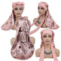 Custom Logo Soft Long Tail Satin Sleep Cap for Women Braids Long Hair Adjustable Silk Slap Clasped Bonnet