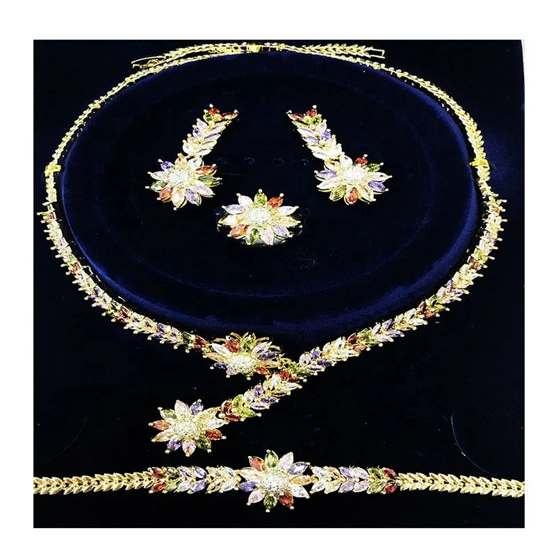 BMZ New Arrivals 4pics Colorful Best Crystal Stone Flower Jewelry Set Luxury Fine Jewelry Sets Women 2025 New Dubai Jewelry Sets