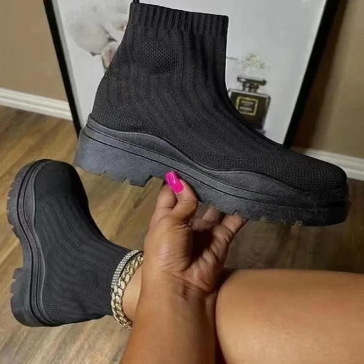Autumn Winter New Couple Socks Shoes Women Thick-soled Casual Large Size Net Red Knitted Short Boots Women
